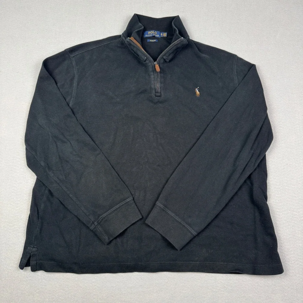 Polo Ralph Lauren Mens XL Estate Rib Quarter Zip Pullover Black Cotton Sweater